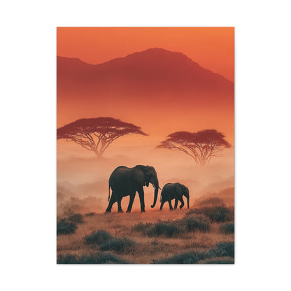 Mother and Calf Savanna Sunrise Wall Art & Canvas Print