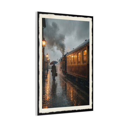Rainy Train Platform Nostalgia Scene Wall Art & Canvas Print