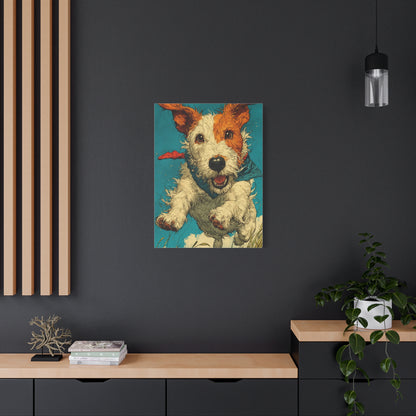 Jack Russell Terrier Mid-Leap Illustration Wall Art & Canvas Print