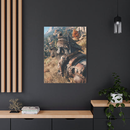 Cowboy Riding Through Mountain Canyon Wall Art & Canvas Print