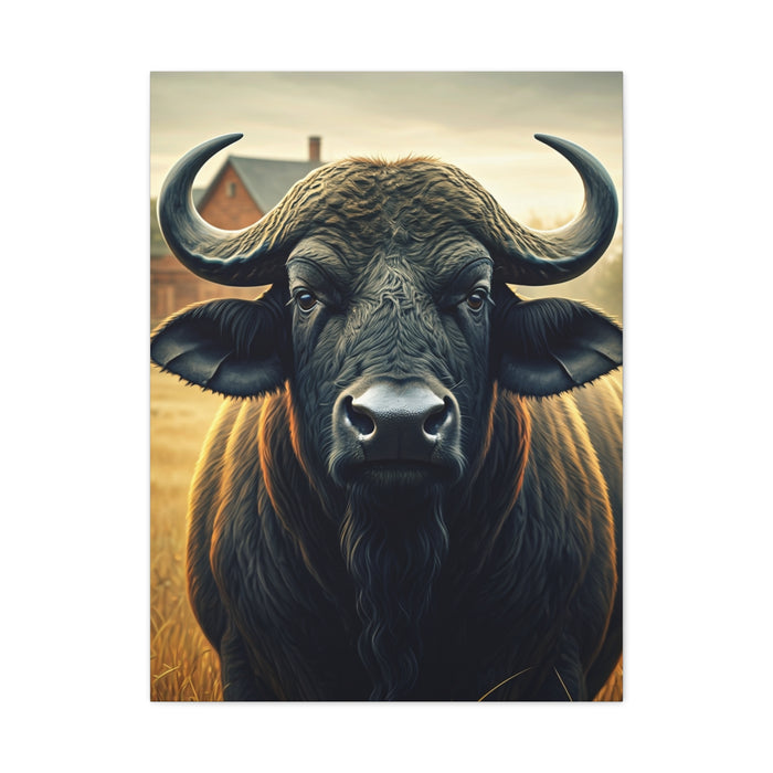 Symmetrical Cape Buffalo Portrait with Massive Curved Horns Wall Art & Canvas Print