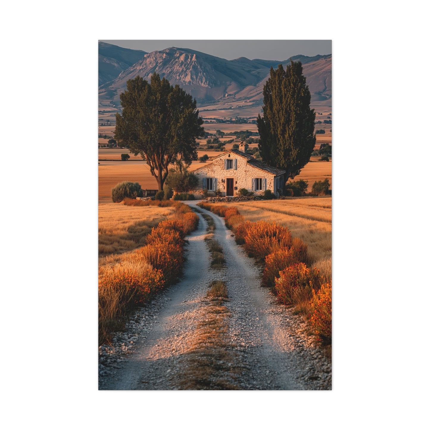 Farmhouse Gravel Lane Countryside Wall Art & Canvas Print
