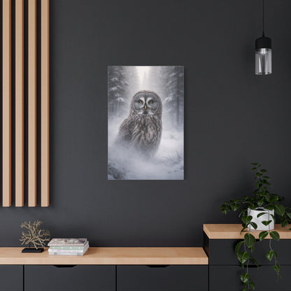 Great Grey Owl Winter Mist Portrait Wall Art & Canvas Print