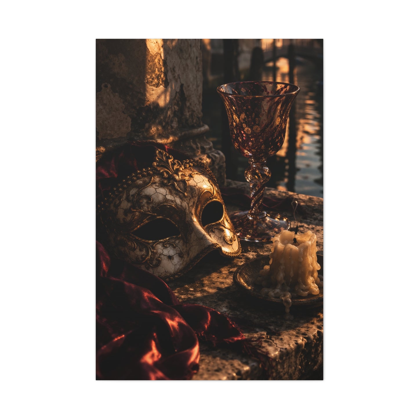 Venetian Mask Candlelight Still Life Wall Art & Canvas Print
