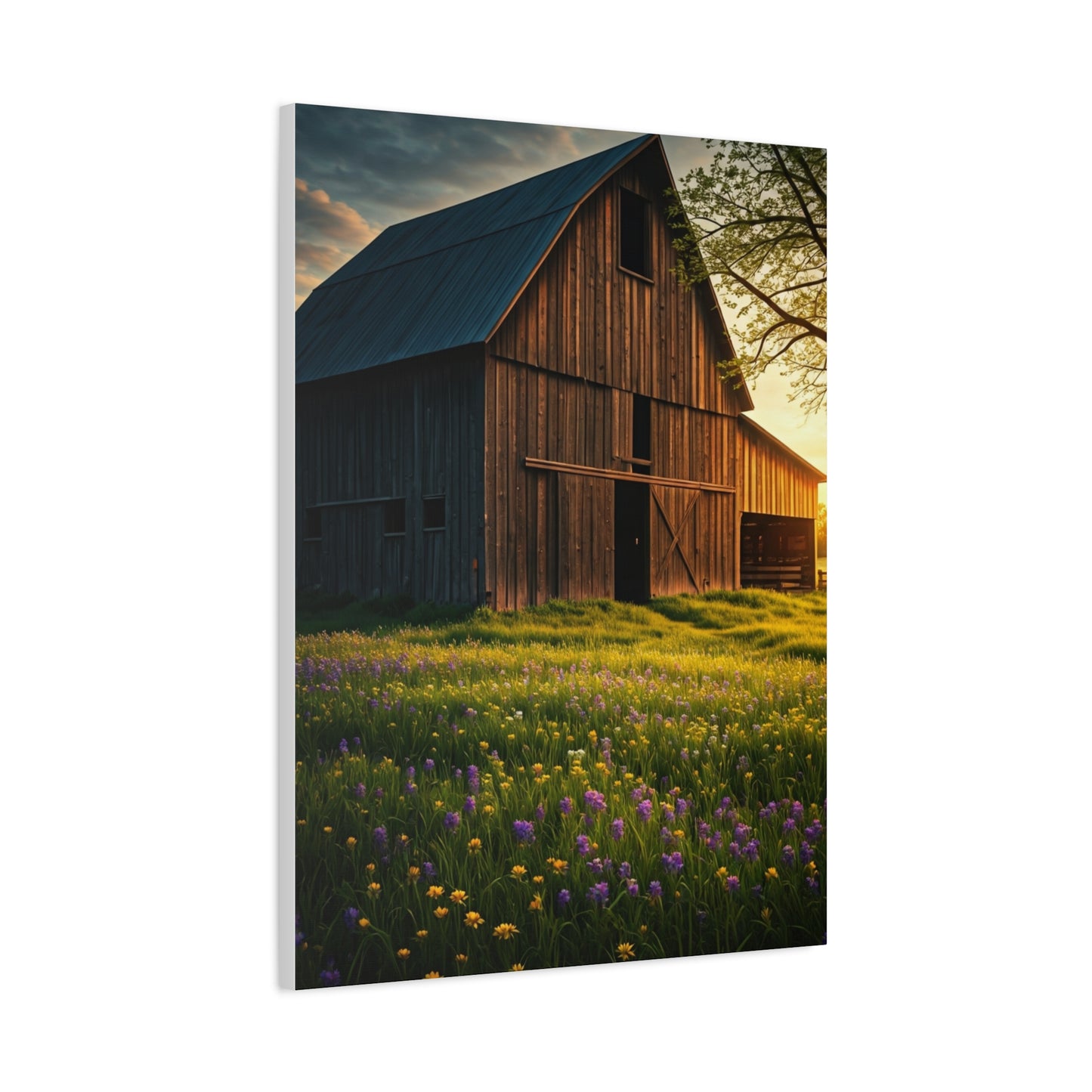 Wildflower Meadow Barn at Sunrise Wall Art & Canvas Prints