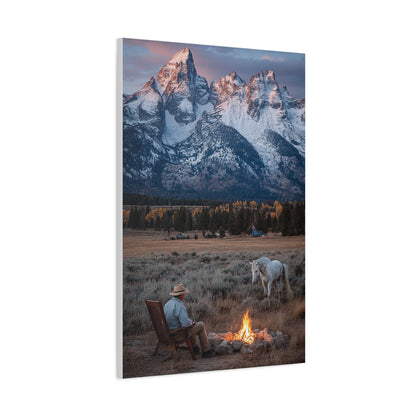 Lone Cowboy Walking Through Frontier Town Wall Art & Canvas Print