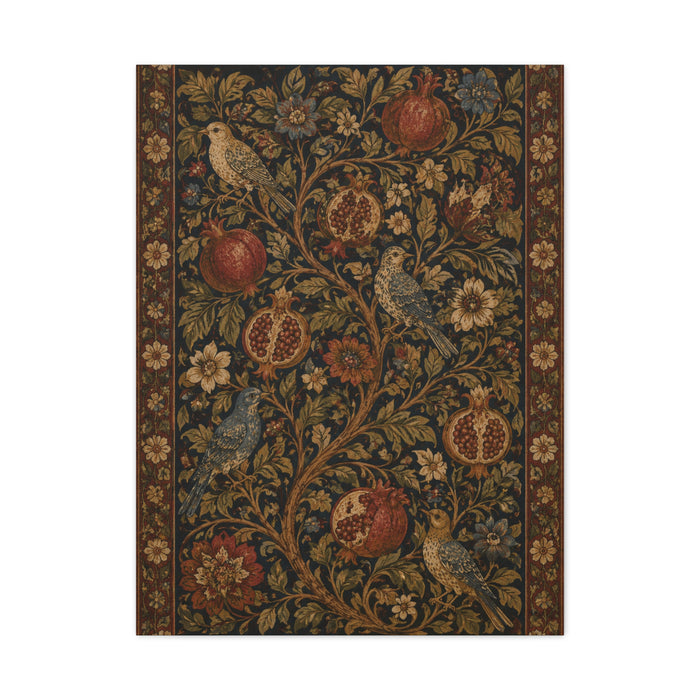 Dark Botanical Pomegranate Heritage Textile Wall Art & Canvas Print