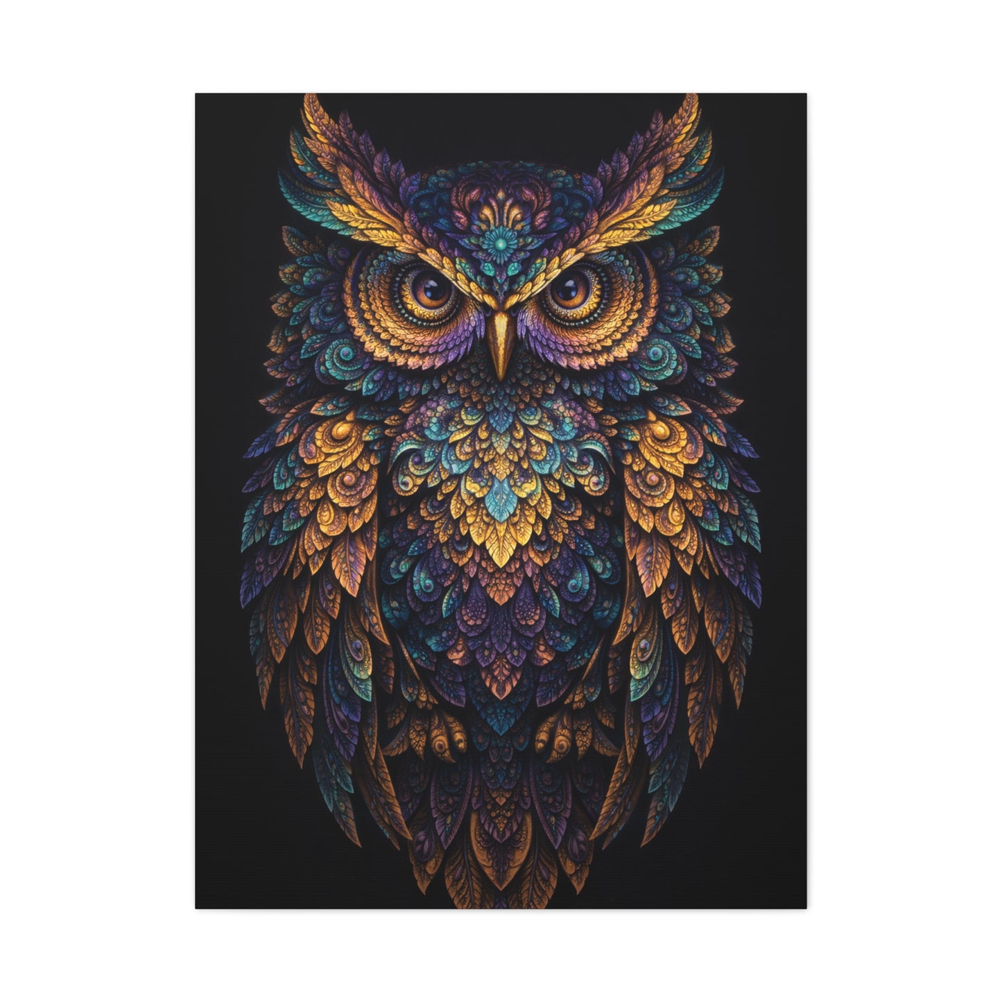 Jewel Feather Fractal Owl Wall Art & Canvas Print