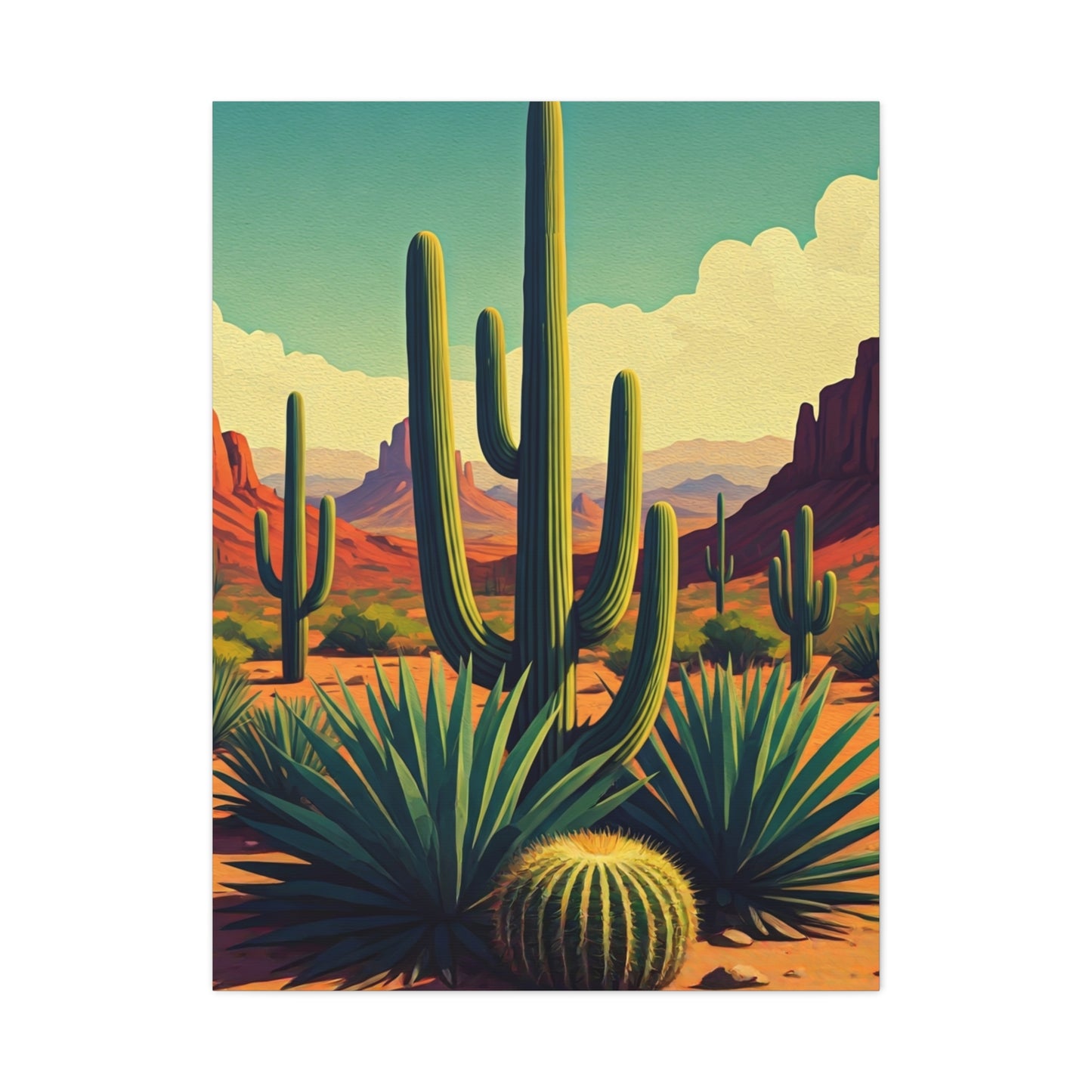 Sunlit Saguaro Desert Illustration Wall Art & Canvas Prints