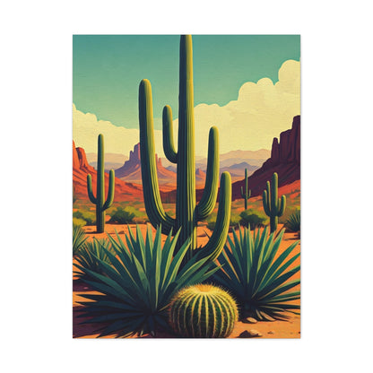 Sunlit Saguaro Desert Illustration Wall Art & Canvas Prints