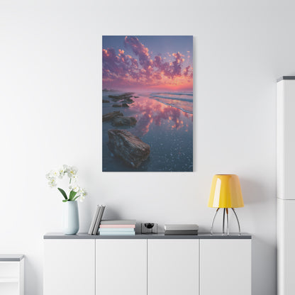 Sunrise Driftwood Shoreline Reflection Wall Art & Canvas Print