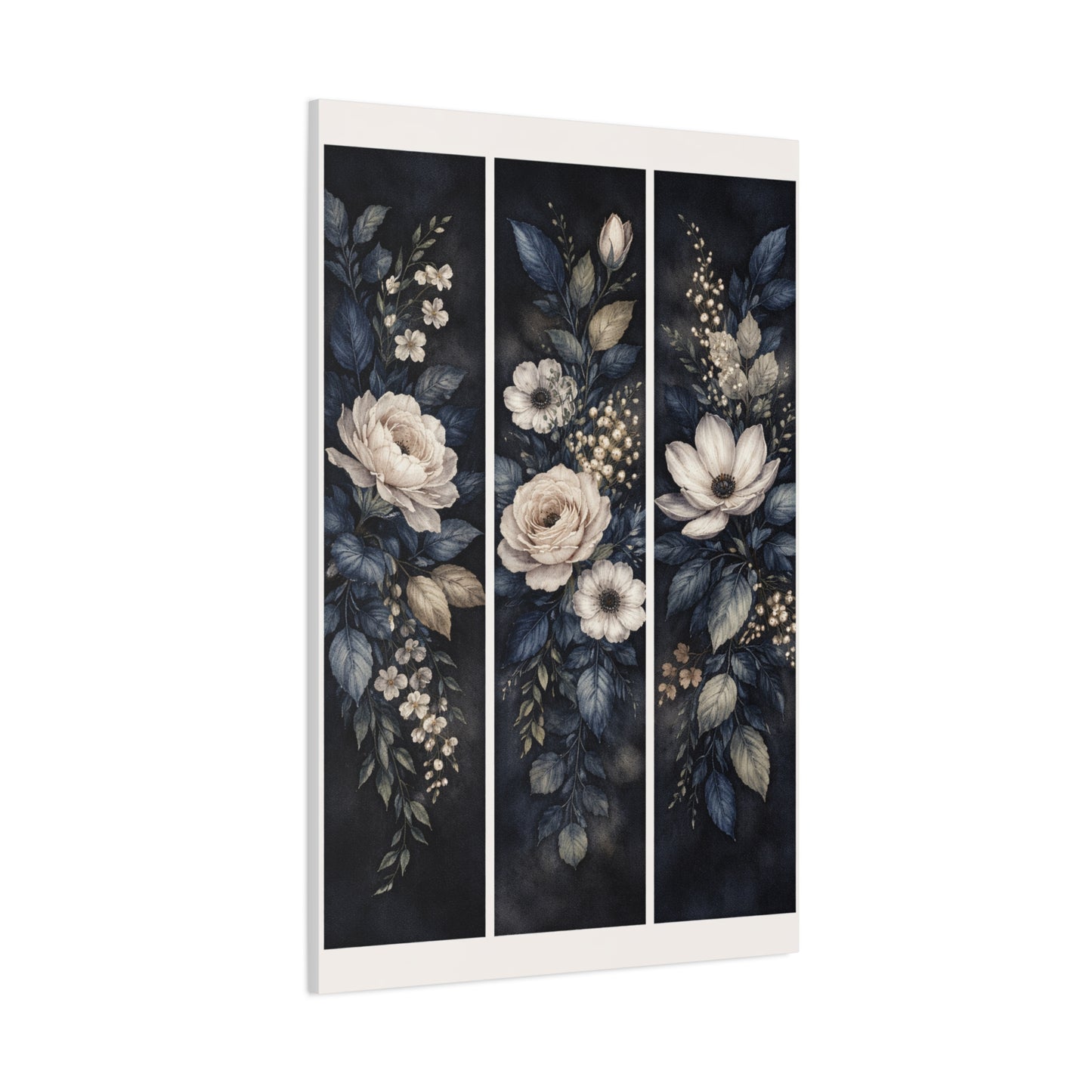 Navy Botanical Floral Triptych Wall Art & Canvas Print