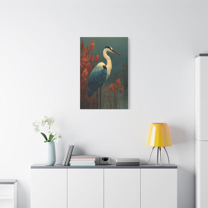 White Heron Marsh Portrait Wall Art & Canvas Print