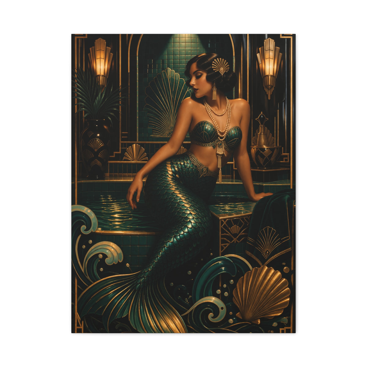 Art Deco Emerald Mermaid Luxe Wall Art & Canvas Print