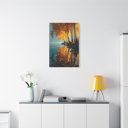 Golden Birch Autumn Lake Reflection Wall Art & Canvas Print