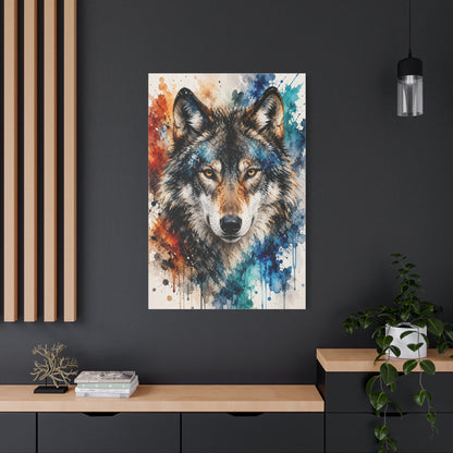 Watercolor Splash Wolf Expression Portrait Wall Art & Canvas Print