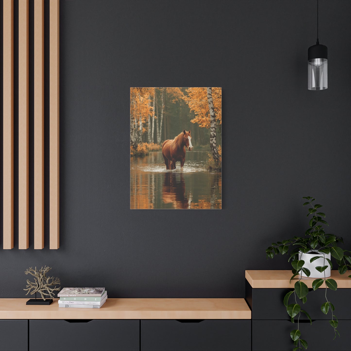 Autumn River Horse Reflection Wall Art & Canvas Print