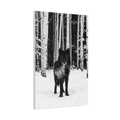 Snow Forest Black Wolf Minimal Scene Wall Art & Canvas Print