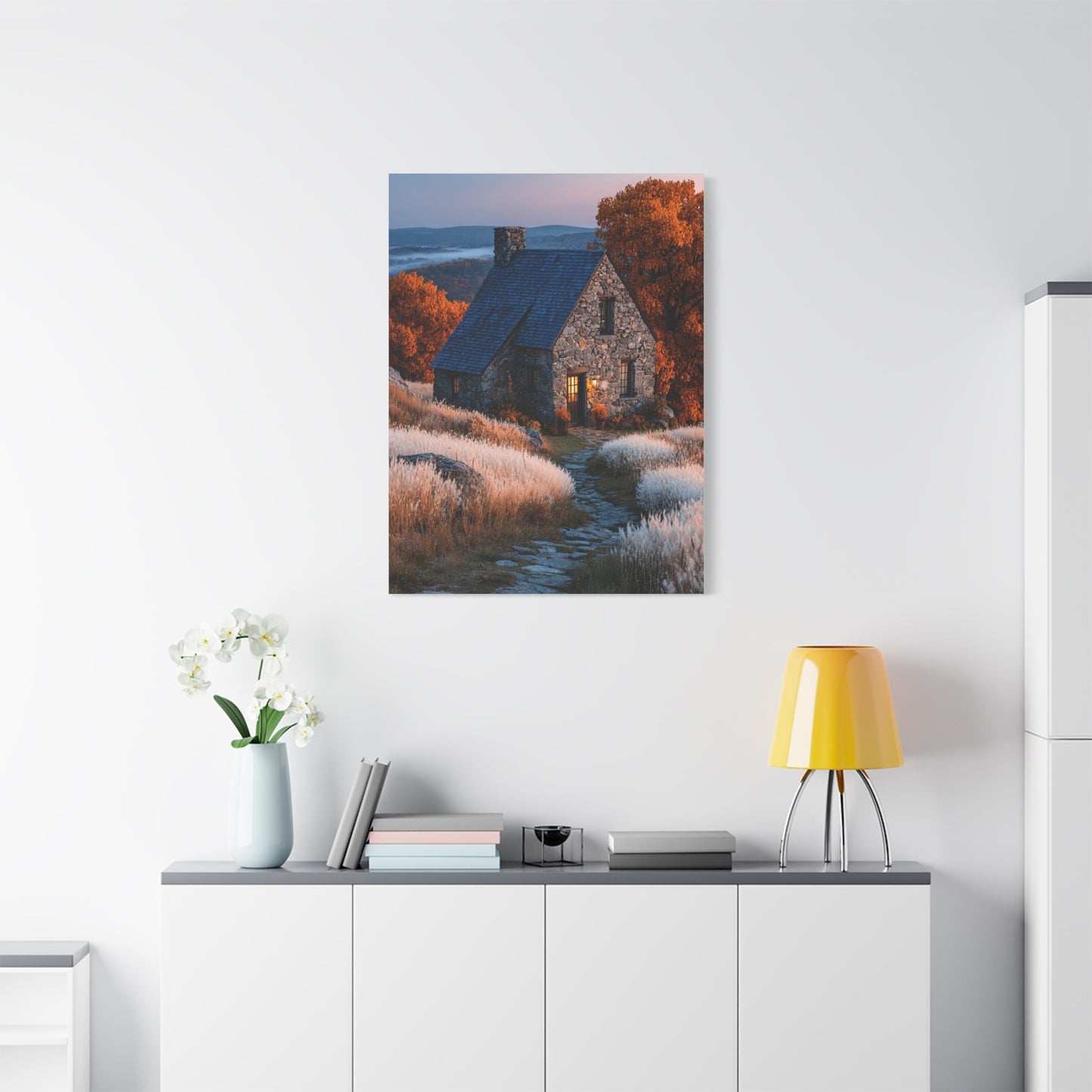 Autumn Cottage in Golden Hills Wall Art & Canvas Print