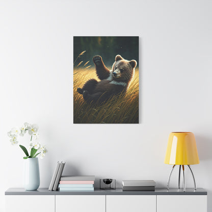 Playful Bear Cub in Meadow Wall Art & Canvas Prints