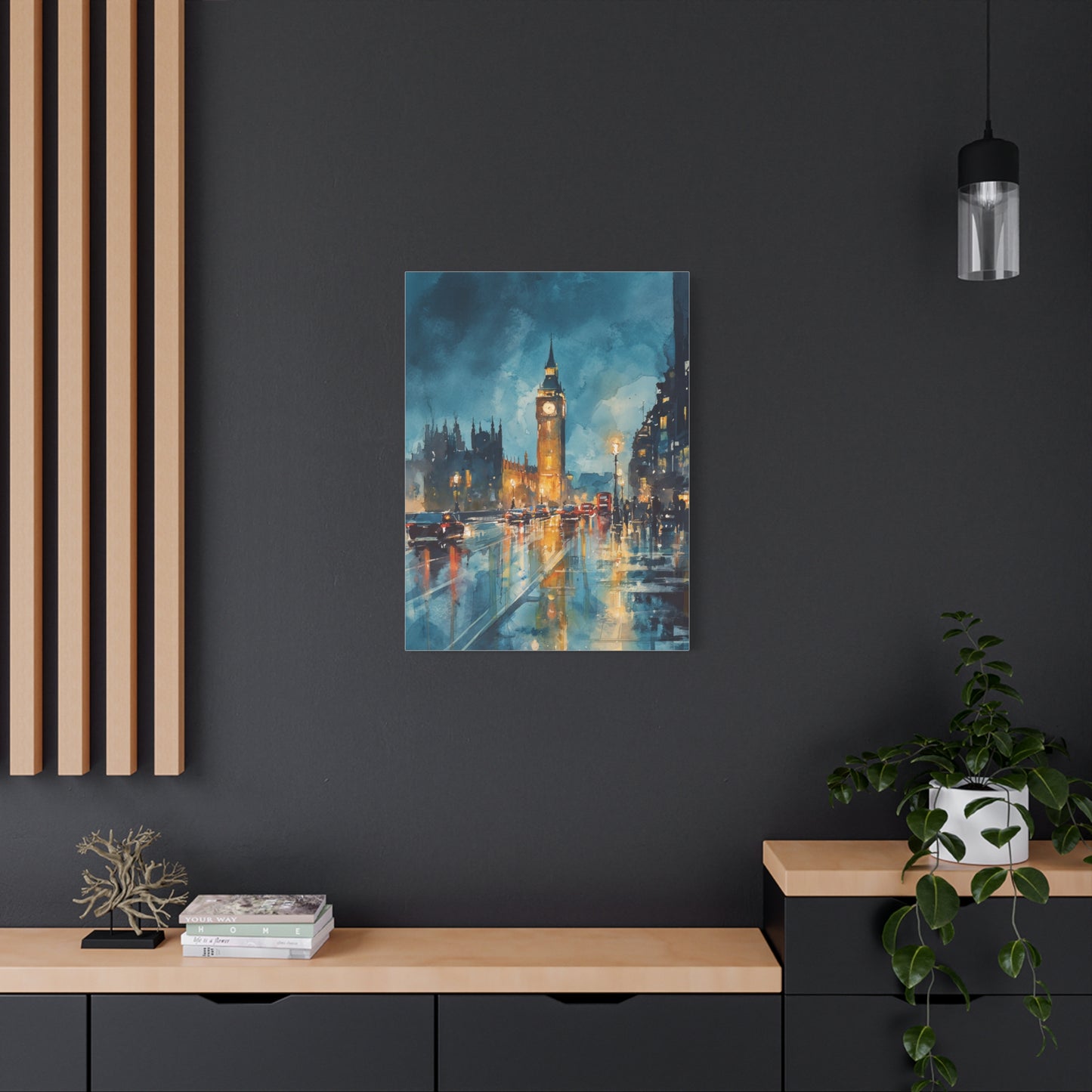 Rainy London Big Ben Reflection Wall Art & Canvas Print