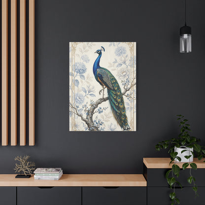 Elegant Blue Botanical Peacock Wall Art & Canvas Print