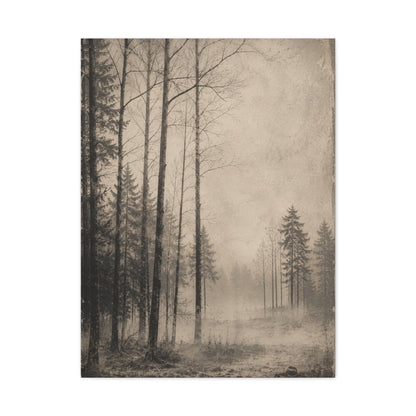 Vintage Fog Forest Monochrome Trees Wall Art & Canvas Print