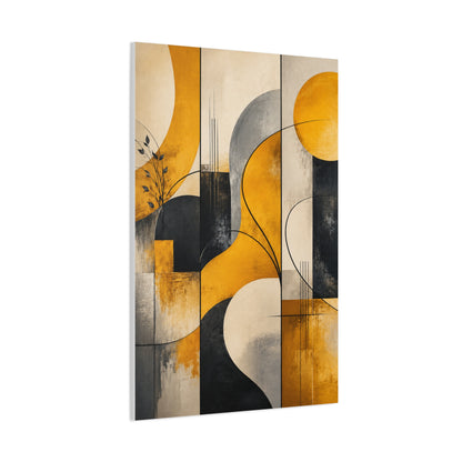 Abstract Panel Flow Mustard & Neutral Composition Wall Art & Canvas Print