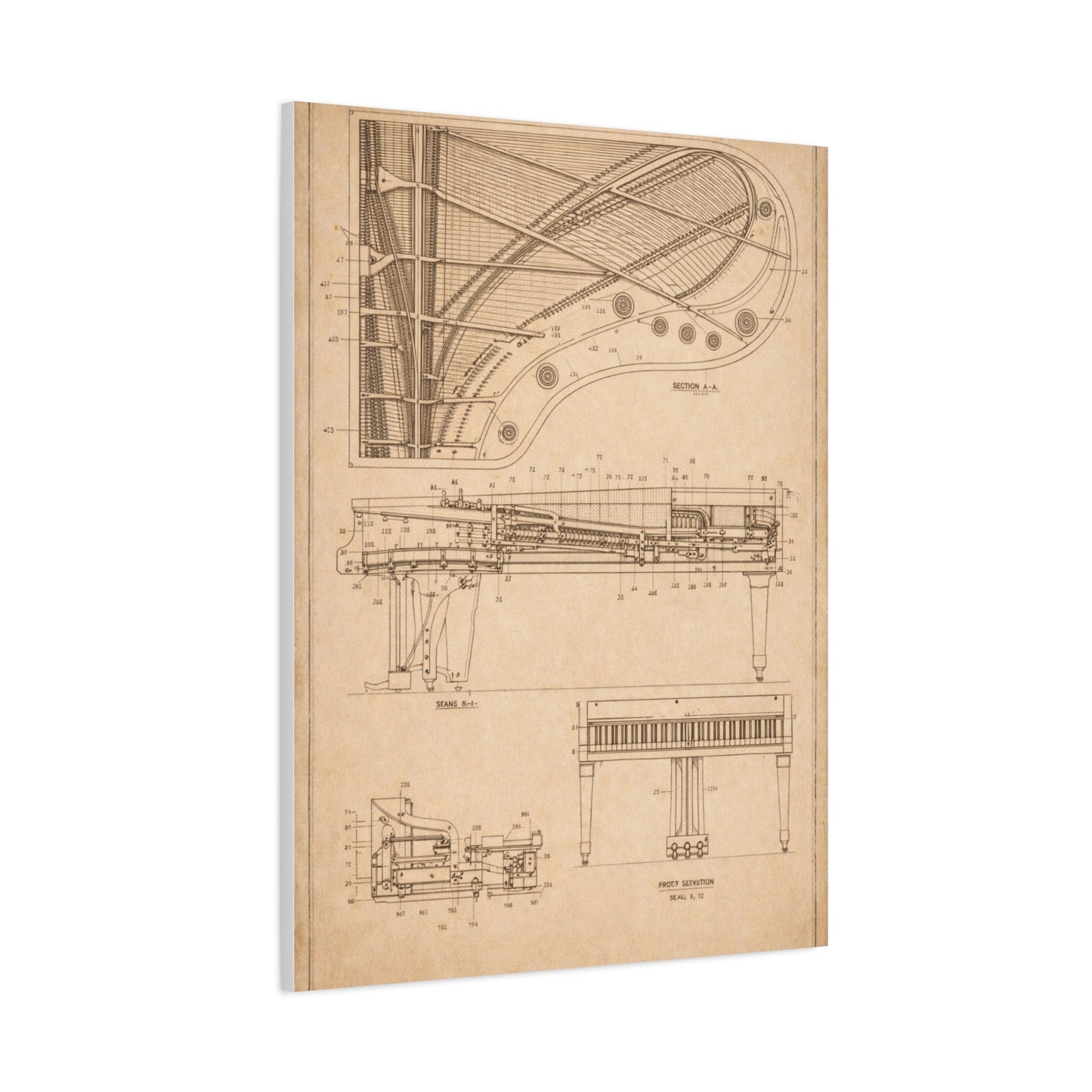 Grand Piano Blueprint Study Wall Art & Canvas Print