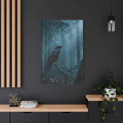 Raven in Twilight Pine Forest Wall Art & Canvas Print