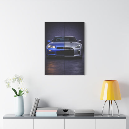 Nissan GT R Split R34 Skyline vs R35 Evolution Wall Art & Canvas Prints