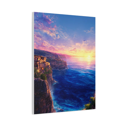 Coastal Village Cliffs at Golden Sunset Wall Art & Canvas Print