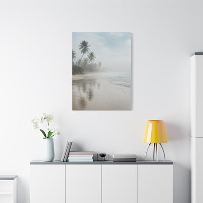 Misty Coastal Palm Shoreline Minimal Tropical Wall Art & Canvas Print