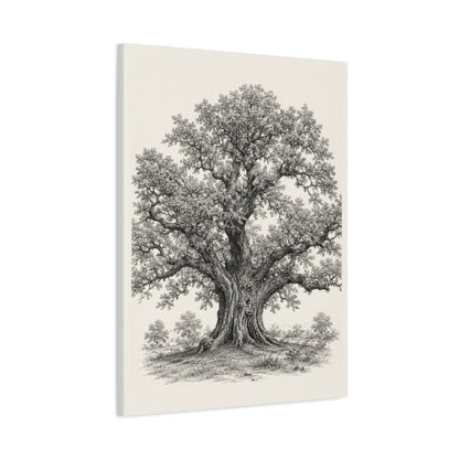 Detailed Engraved Oak Study Trees Wall Art & Canvas Print