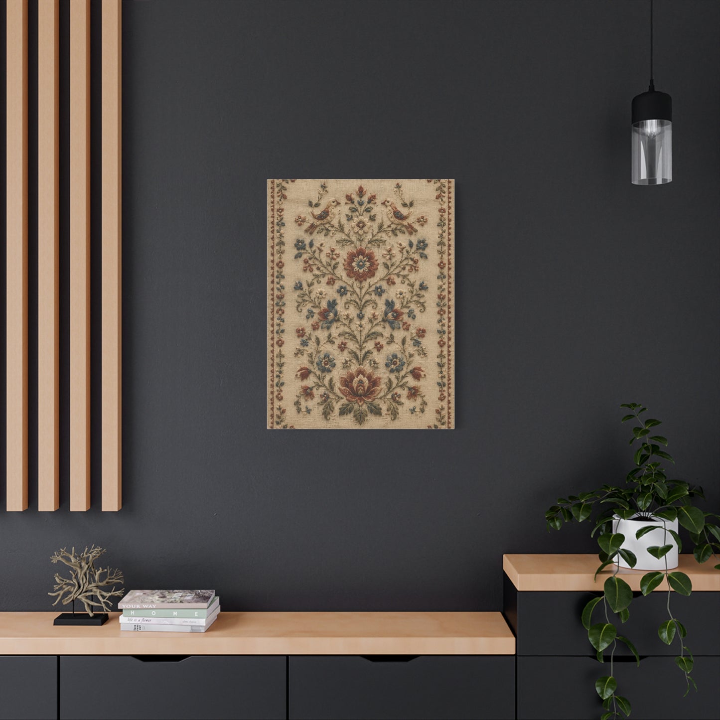 Antique Floral Embroidery Garden Panel Wall Art & Canvas Print