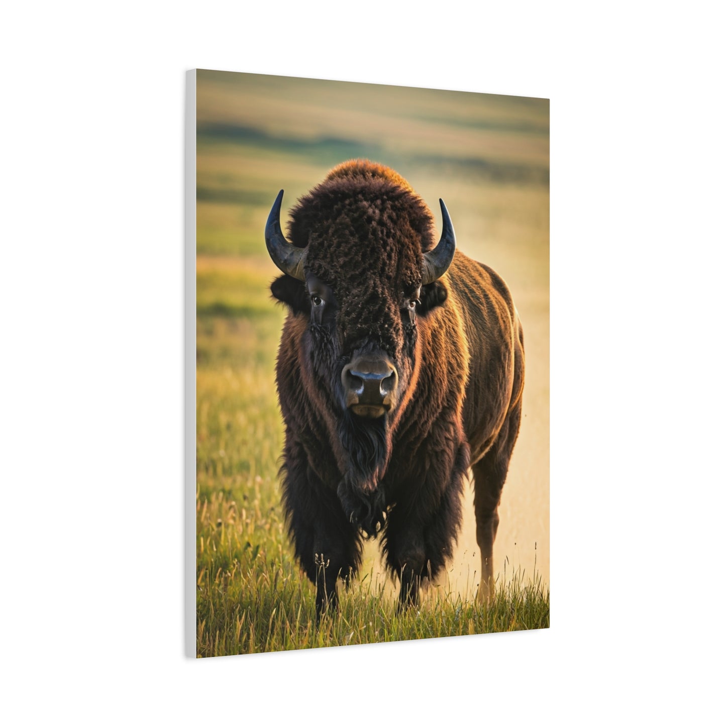 American Baby Bison Walking Through Prairie Grass Wall Art & Canvas Print