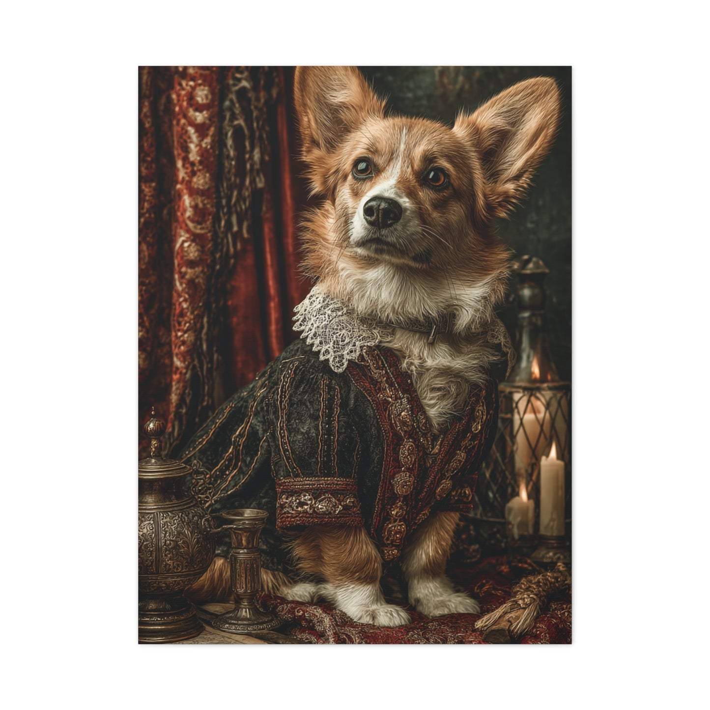 Aristocratic Corgi in Renaissance Attire Wall Art & Canvas Print