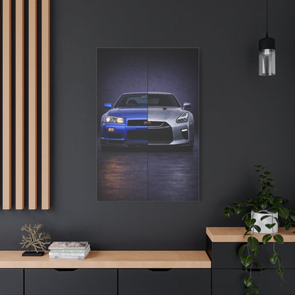Nissan GT R Split R34 Skyline vs R35 Evolution Wall Art & Canvas Prints