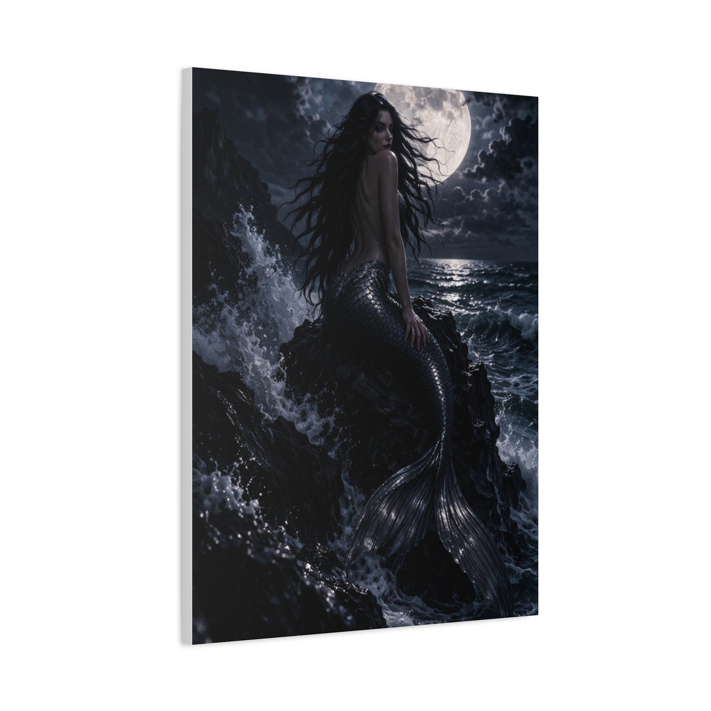 Midnight Moon Siren on the Rocks Wall Art & Canvas Print