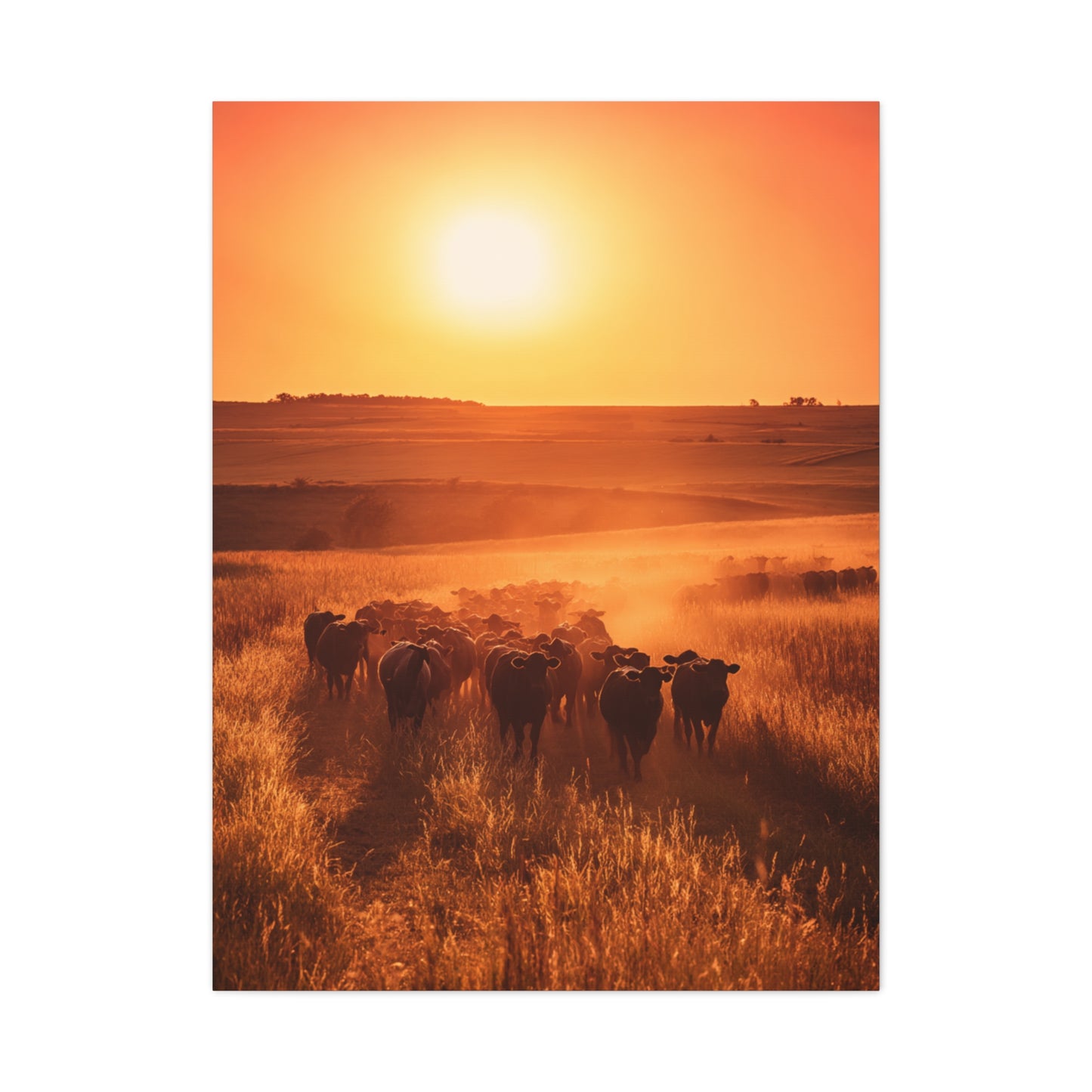Golden Sunset Cattle Trail Wall Art & Canvas Print