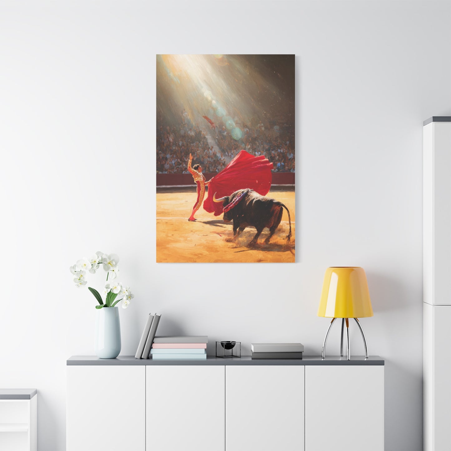 Spanish Matador and Charging Bull Arena Scene Wall Art & Canvas Print