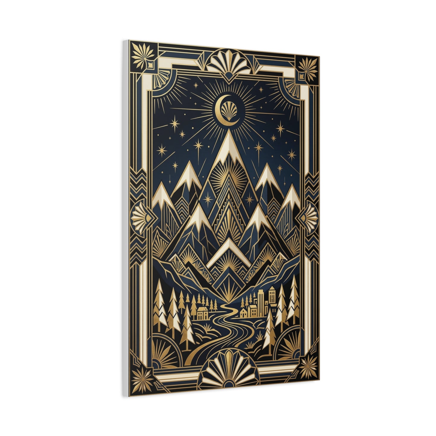 Art Deco Golden Alpine Skyline Wall Art & Canvas Print