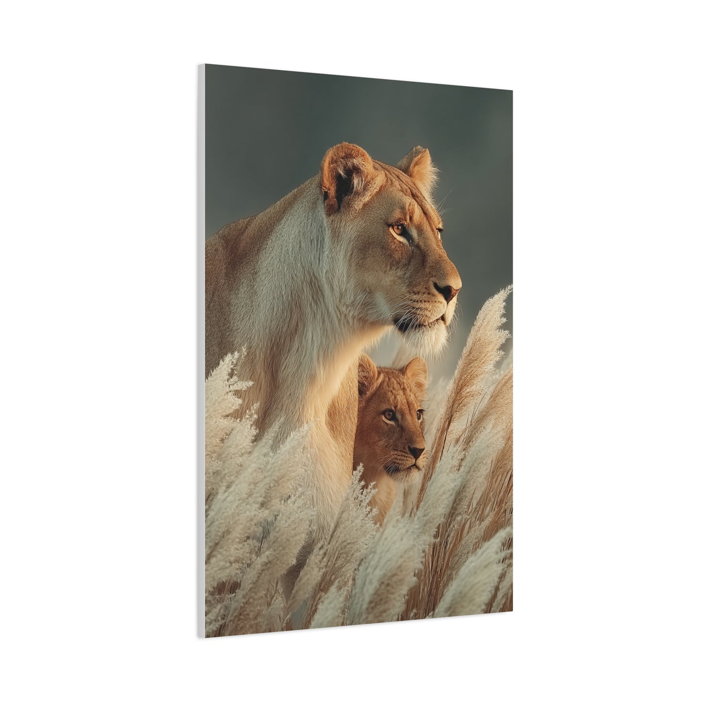 Lioness and Cub Watchful Calm Wall Art & Canvas Print