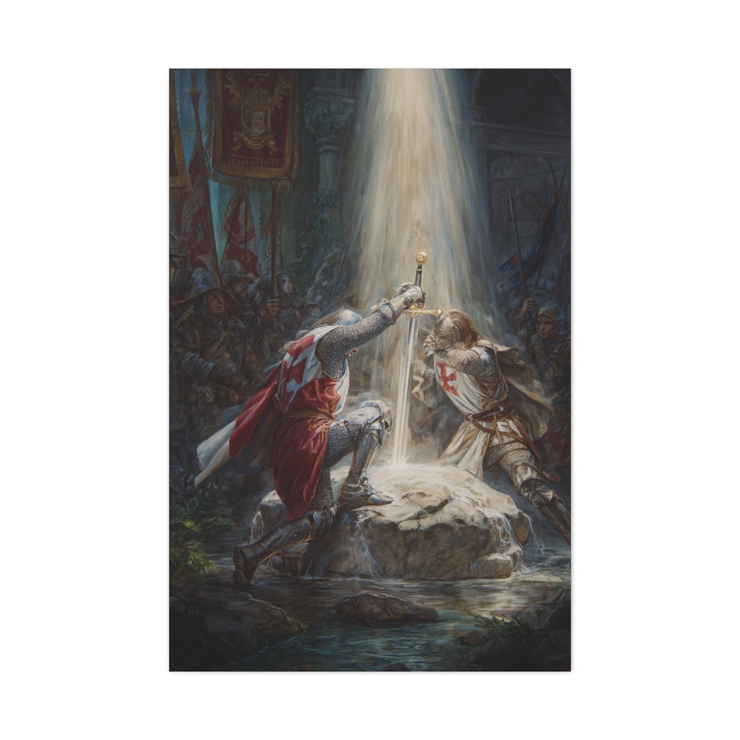 Knights Witness the Miracle of Excalibur Wall Art & Canvas Print