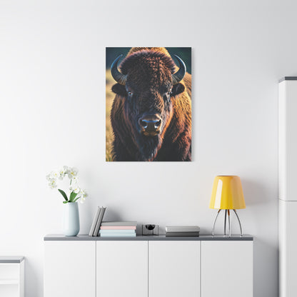 Dramatic Frontal Bison with Warm Copper Tones Wall Art & Canvas Print