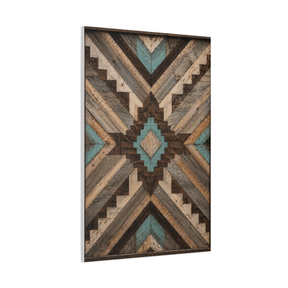 Reclaimed Wood Aztec Geometric Panel Wall Art & Canvas Print