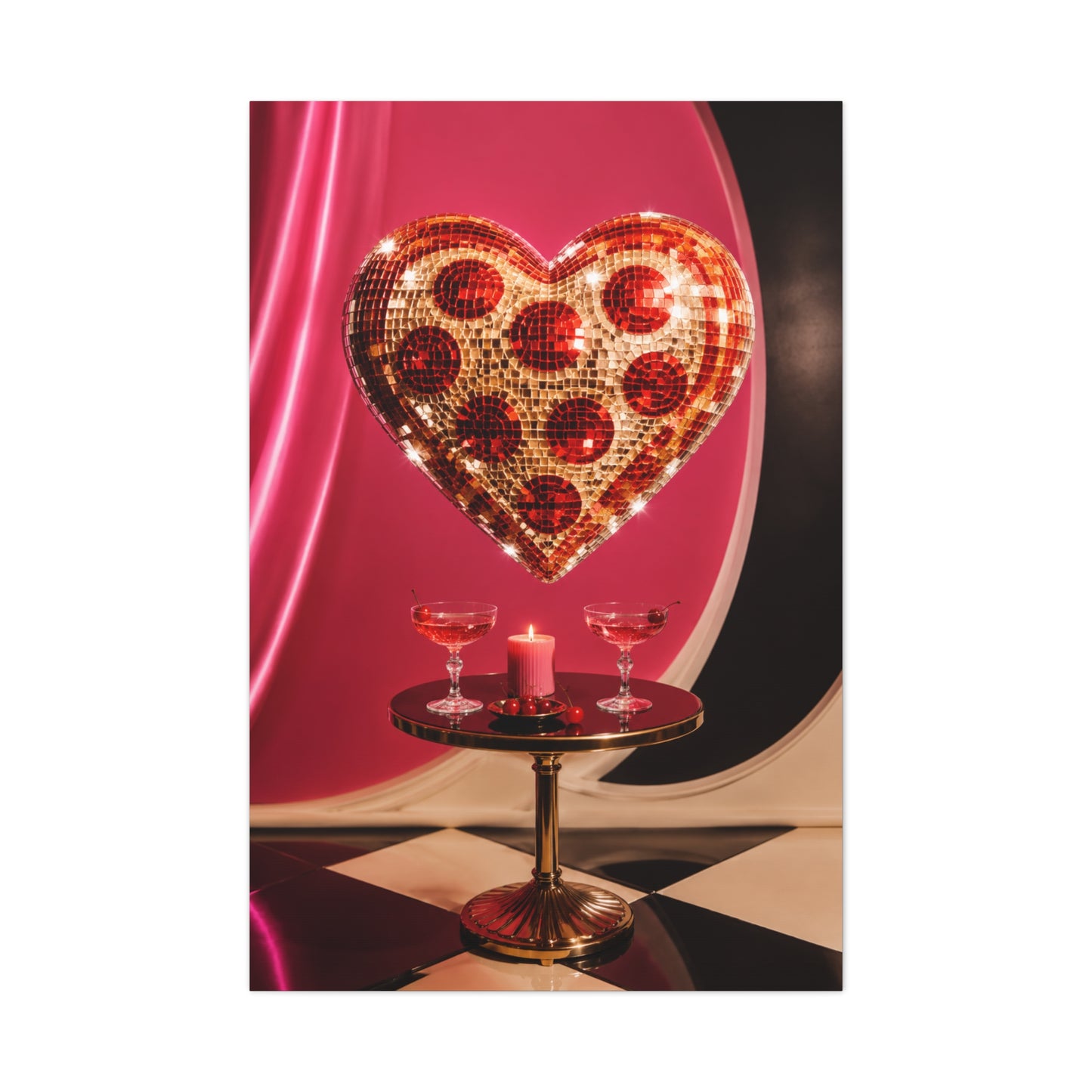 Disco Heart Cocktail Romance Scene Wall Art & Canvas Print
