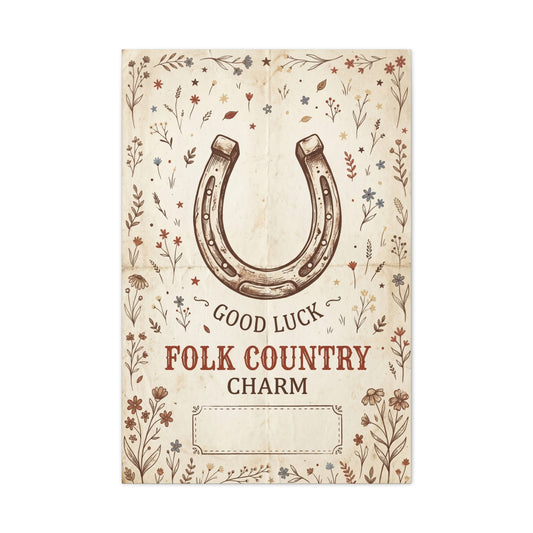 Rustic Horseshoe Folk Charm Poster Wall Art & Canvas Print