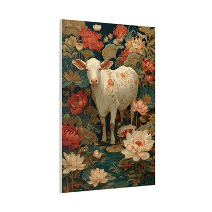 Pichwai White Cow Lotus Garden Wall Art & Canvas Print