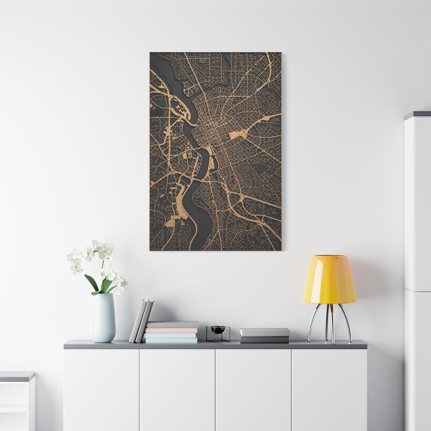 Laser-Cut City Map Relief Wall Art & Canvas Print